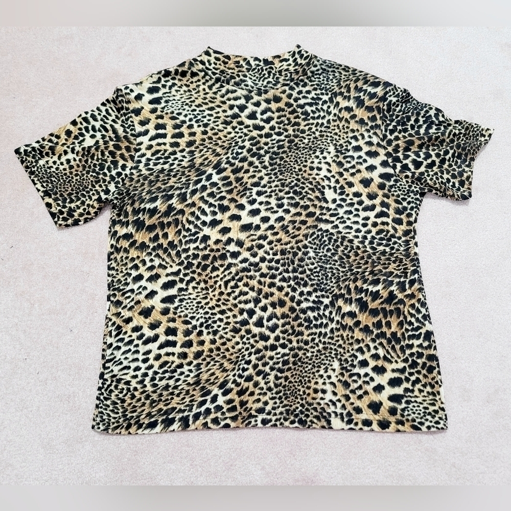 Vintage JAIPUR woman's Leopard Print Short Sleeve Stretchy Top Size Medium - Picture 7 of 10